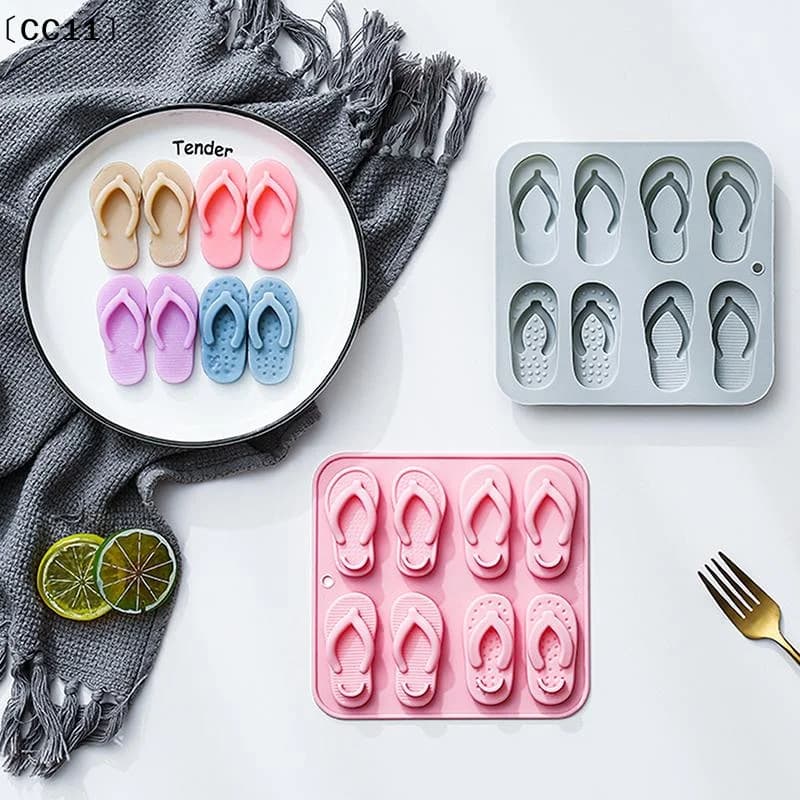 Stampo in silicone per scarpe da spiaggia, stampo per ciabatte estive, stampo per fondente per compleanno, feste, decorazioni per torte e vassoio per il ghiaccio〔CC11〕