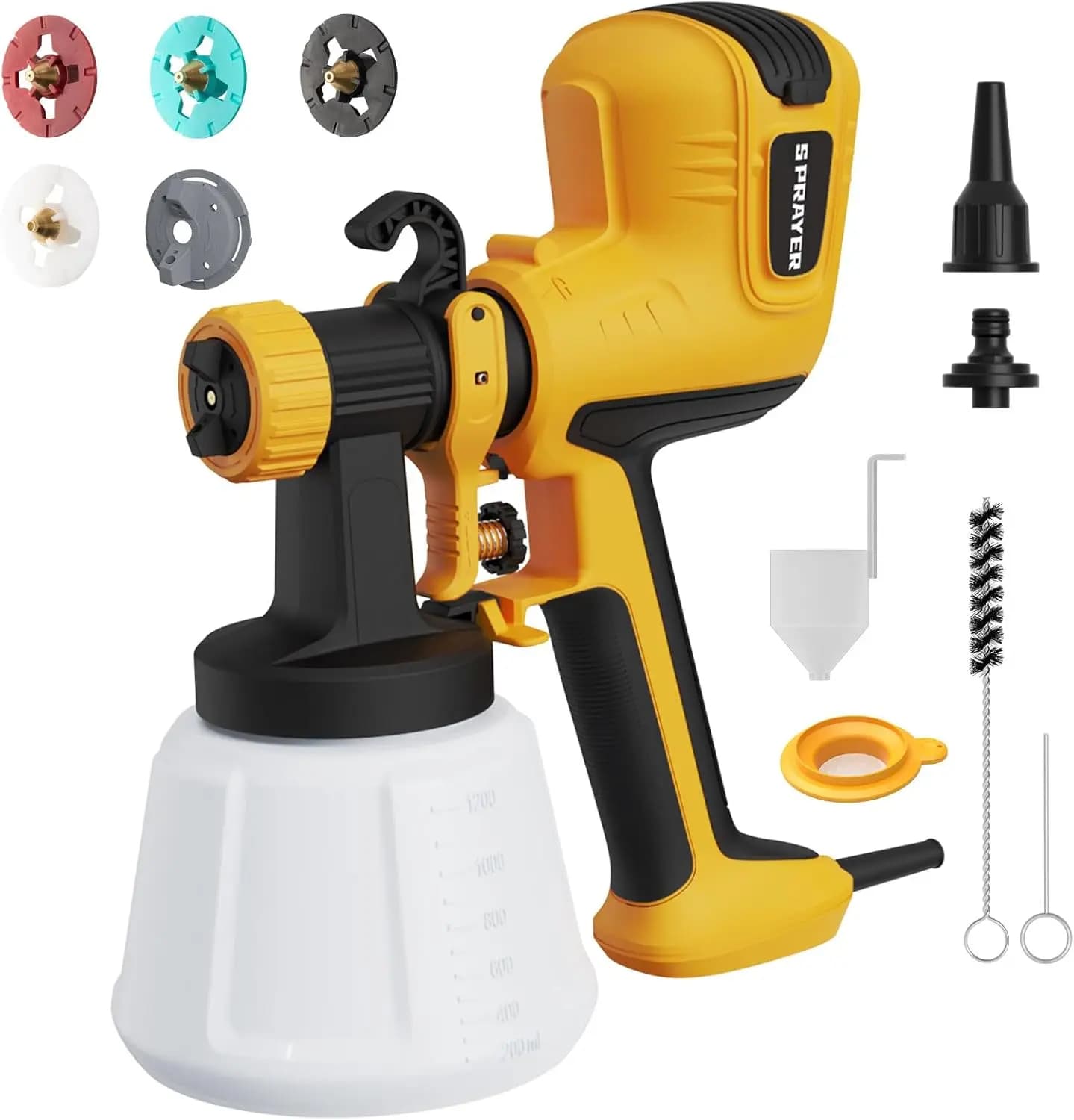 Spruzzatore di vernice HVLP, 4 ugelli in rame e 3 modelli, per pittura di case, mobili, pareti, armadi, recinzioni, porte, giallo