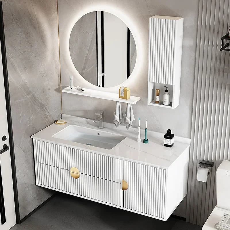 Armadi da bagno di lusso Specchio in ceramica Lavabo integrato Armadietto da bagno Vanity Organizer Archivadores Mobili alla moda