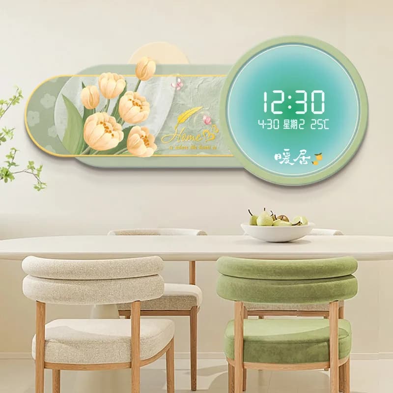 Digital wall clock in cream style for living room, luxury LED lights for dining room, decorative wall clock.