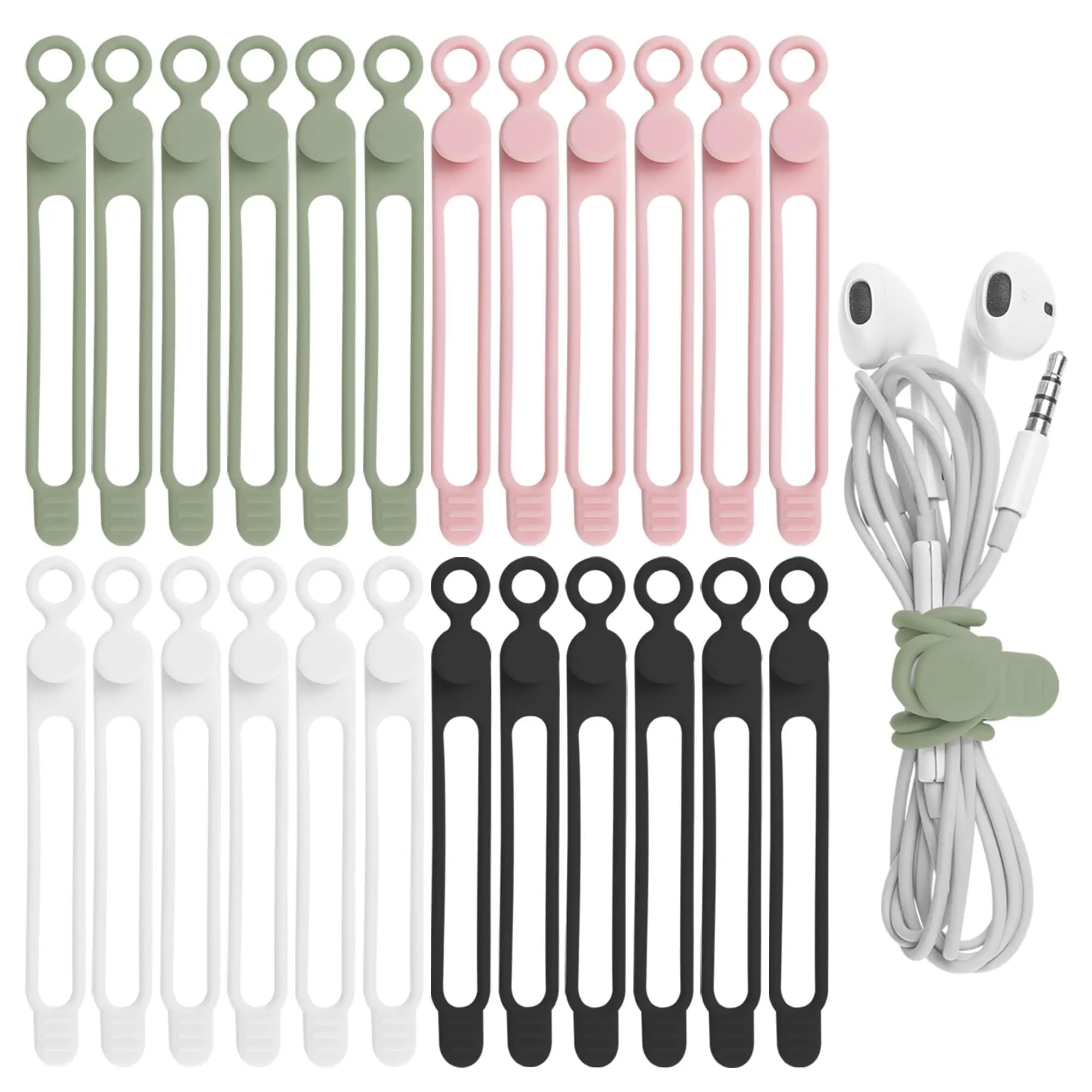Fascette per cavi in silicone da 24 pezzi per imballaggio di auricolari, caricabatterie per telefono, cavi per computer, gestione dei cavi riutilizzabile dell'organizzatore dei cavi 6 colori