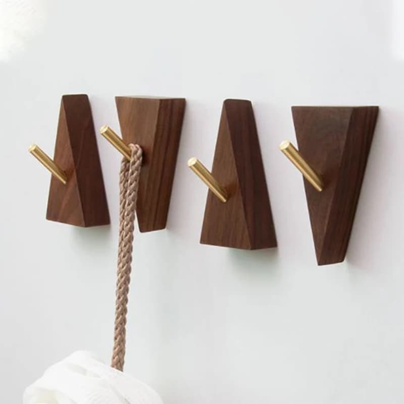 Brass Solid Wood Hooks Shaped Triangle Keychain Multipurpose Decoration Wall Hangers Clothes Holders Home Organizer