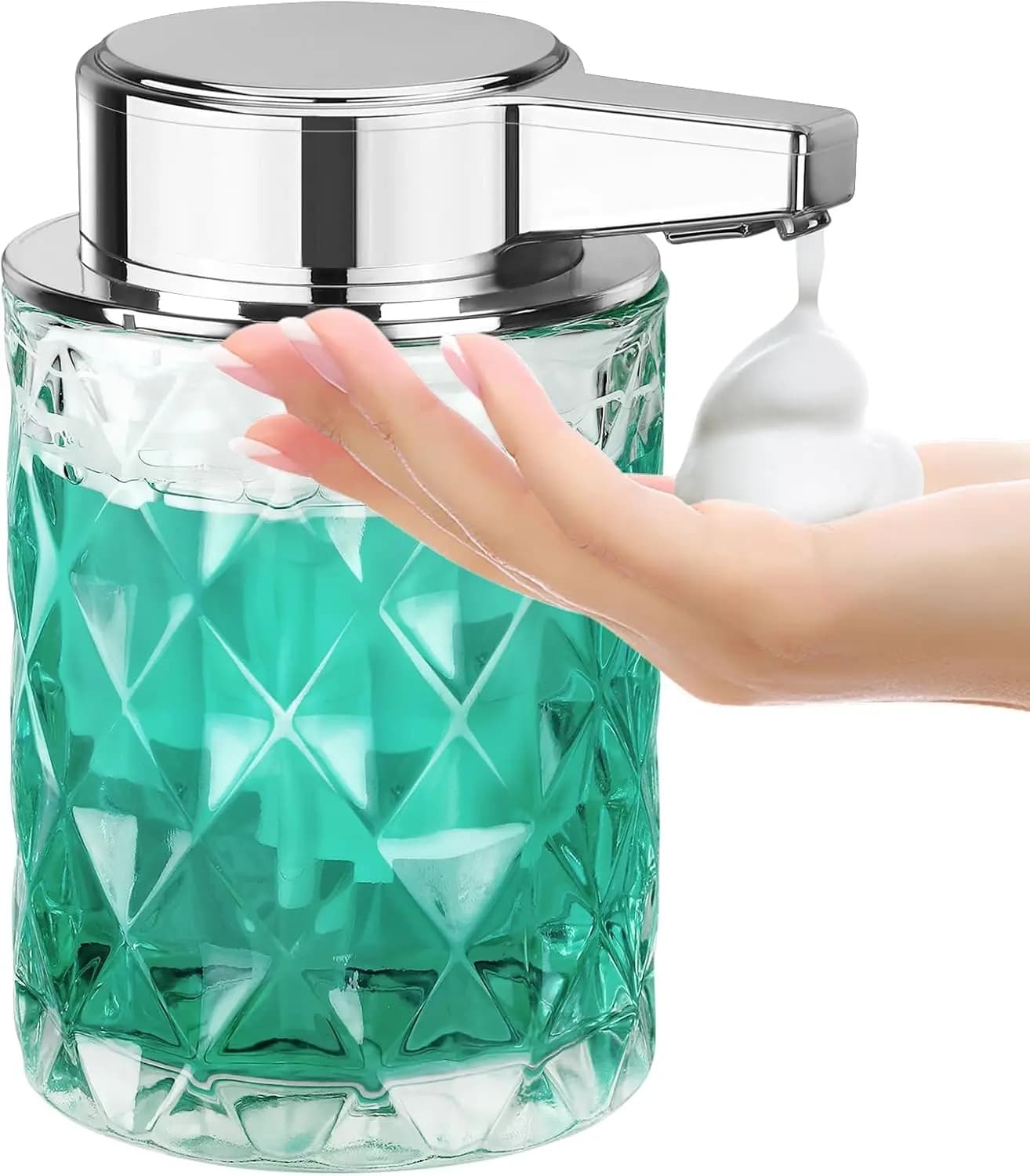 Dispenser Automatico di Sapone Schiumogeno per Bagno: Dispenser di Sapone in Vetro da 8 OZ Senza Contatto per Cucina - Lozione per Mani e Piatti