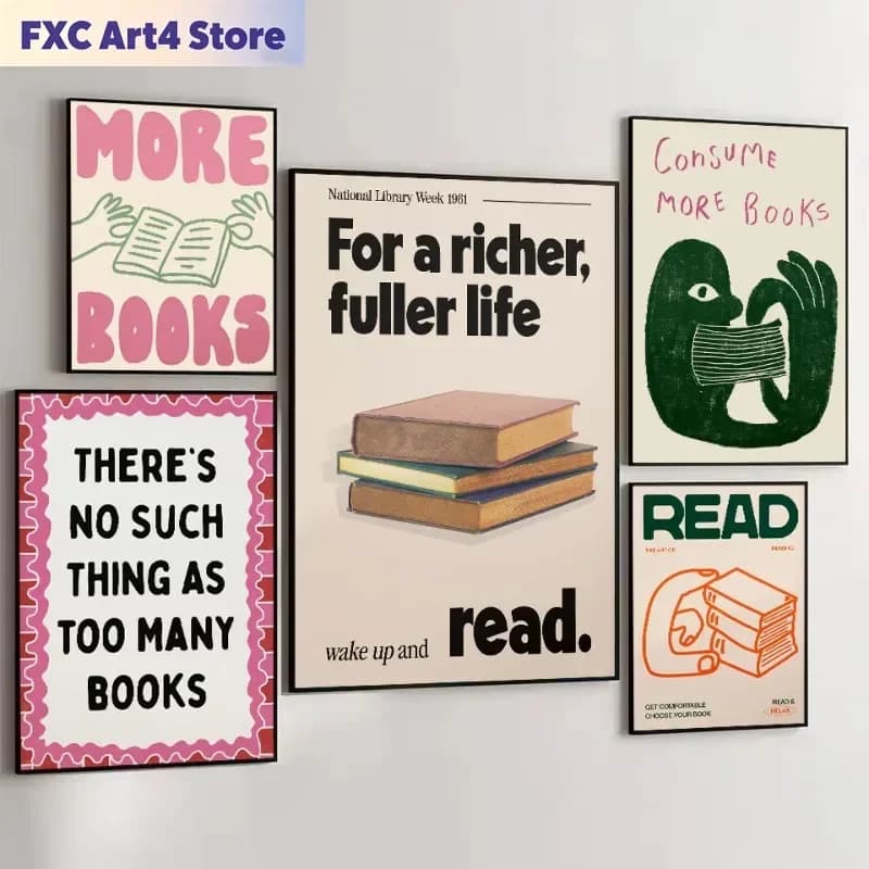 Frameless Retro Abstract Book Life Positive Quotes Sketch Reader Aesthetic Poster Canvas Painting Wall Pictures Home Library Dec
