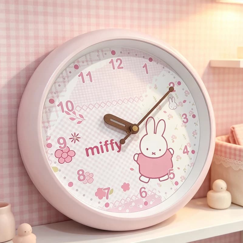 Cute Miffy Wall Clock Silent Sweep Second Pink Round Wall Hanging Clock Bedroom Home Decor Desk Table Clock Room Ornament Gift