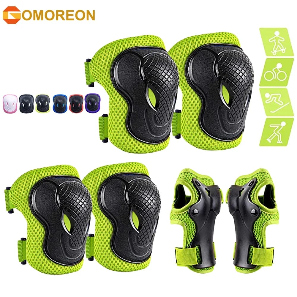 GOMOREON Equipaggiamento protettivo per bambini/adolescenti, ginocchiere e gomitiere Set 6 in 1 con protezione per il polso e cinturino regolabile per il ciclismo