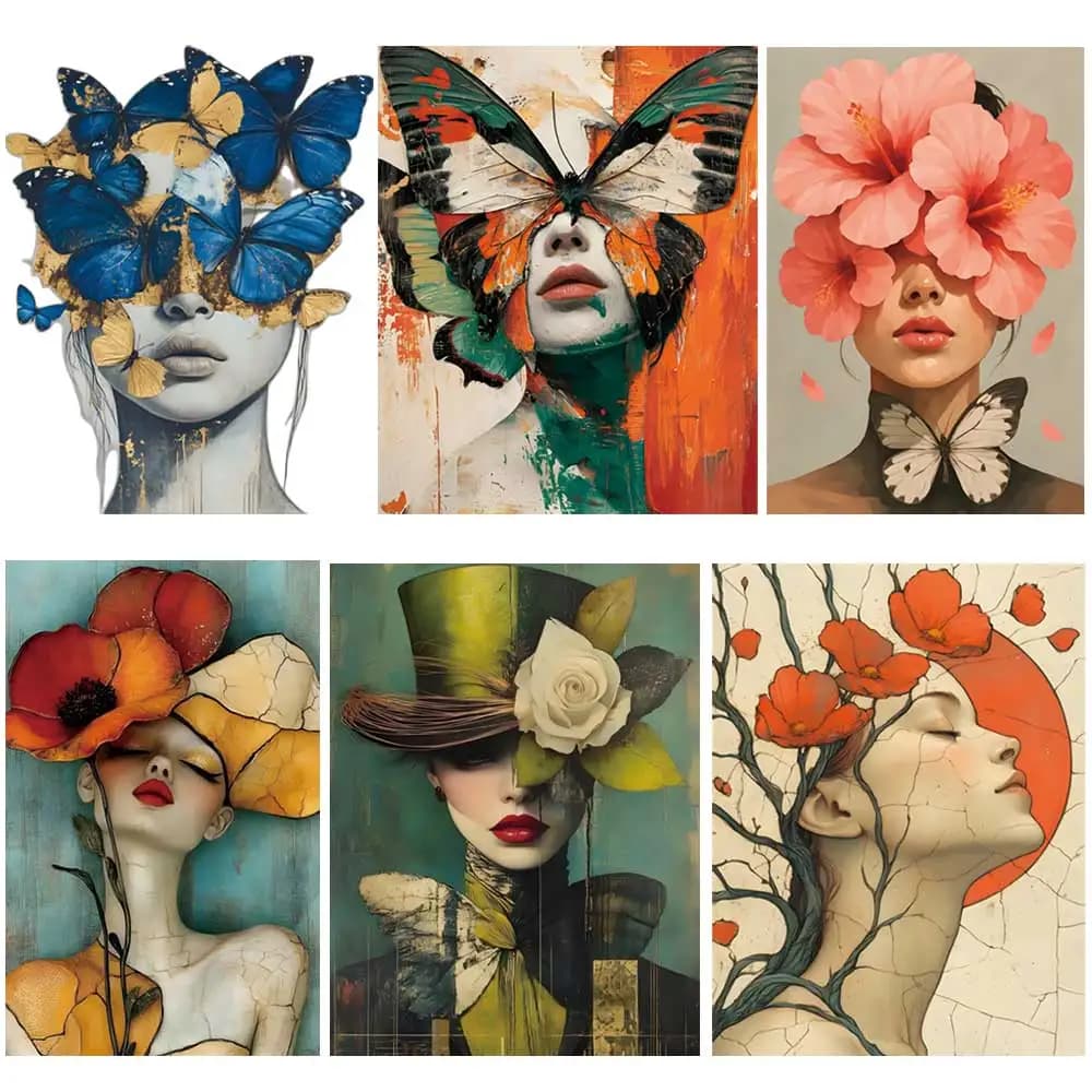 Retro Oil Painting Iron-On Transfer For Clothing A-Level Washable T-shirts Thermal Stickers Beautiful Butterfly Patches Applique