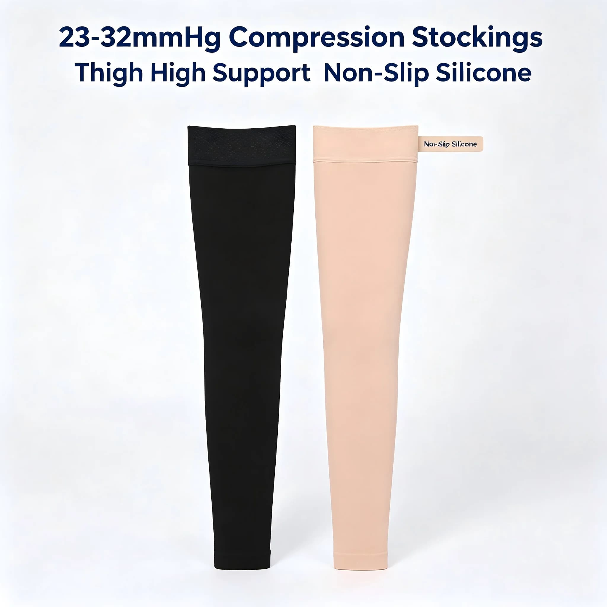 Level 2 23-32mmHg Unisex Footless Thigh High Compression Stockings Anti-slip Gradient Support Socks for Leg Swelling Relief