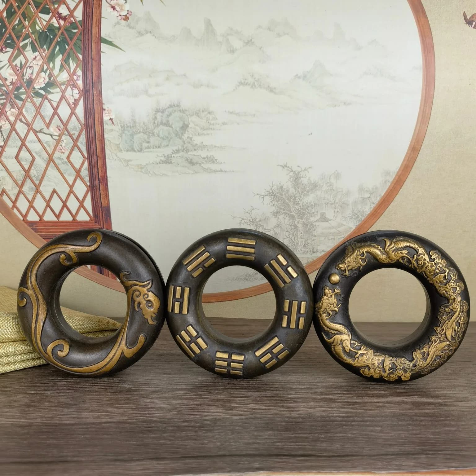 Old Tibetan Large Brass Hand Shaking Tiger Bell Folk Doctor Eight Trigrams Brass Medicine Bell Copper Hanging Sculpture