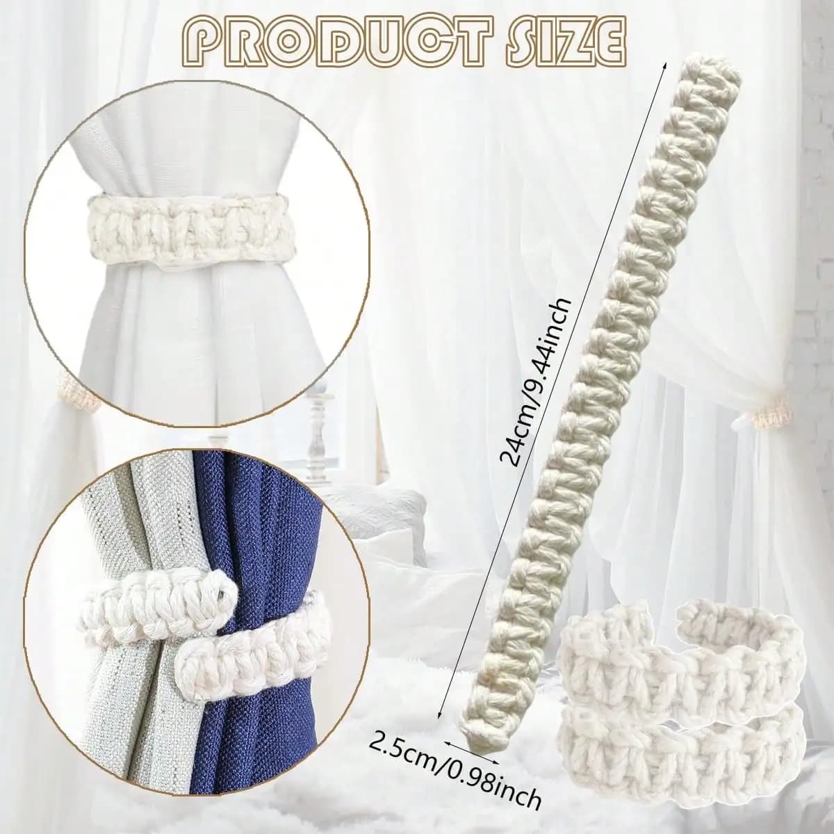 No Drilling White Cotton Rope Curtain Tiebacks Simple Drapery Holdbacks Holders For Bedroom Living Rooms Office Home Window Decoration