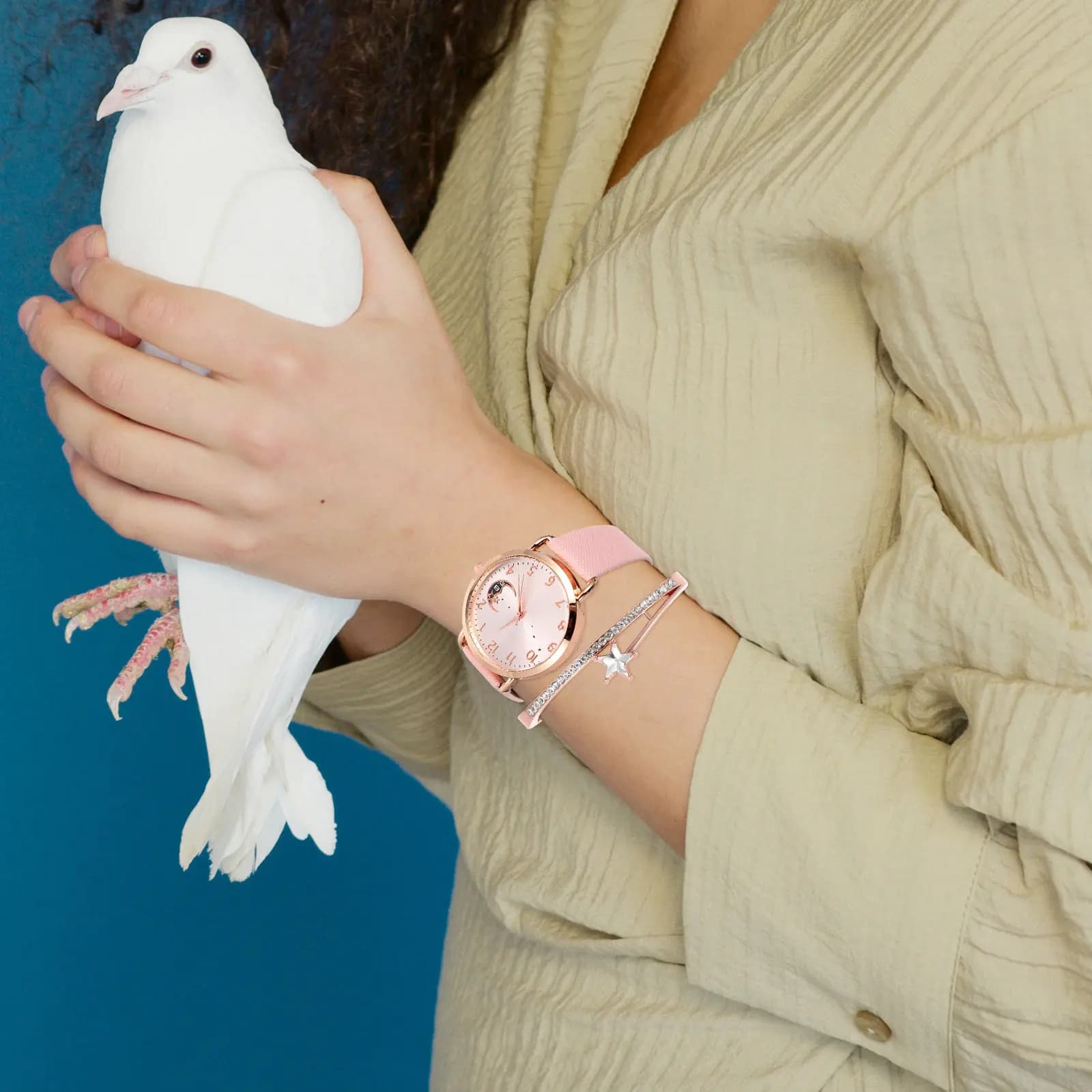1Set Decorative Star Moon Women Watch and Bracelet Set Fashionable Versatile Elegant Jewelry for Women Festival Christmas