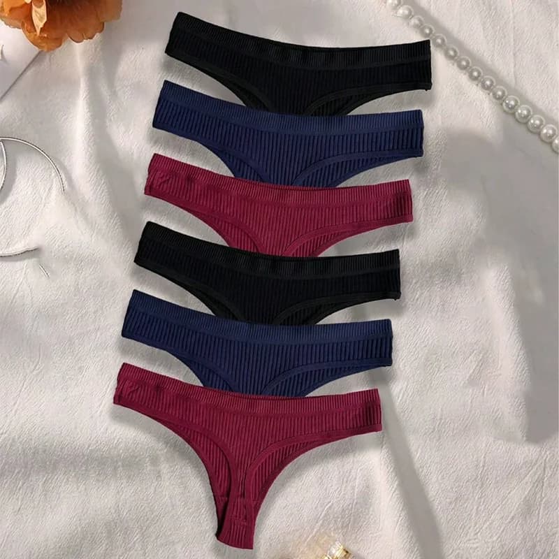 6-Piece Women's Solid Color Sexy Triangle Pants Cotton Thread Summer Thong Women's Low Waist Underwear