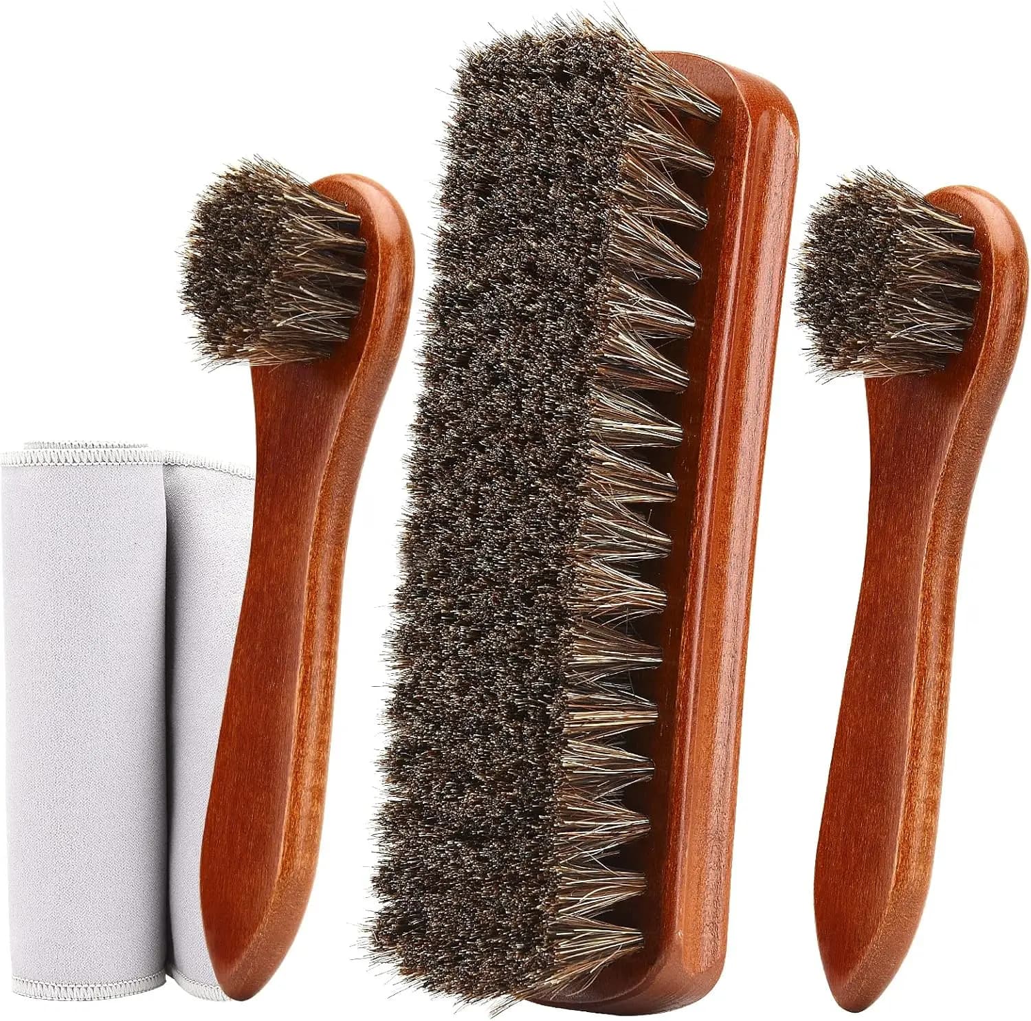 Kit di 4 Spazzole in Crine di Cavallo per Stivali e Scarpe in Pelle, Set per Pulizia e Cura con Applicatore per Lucidatura