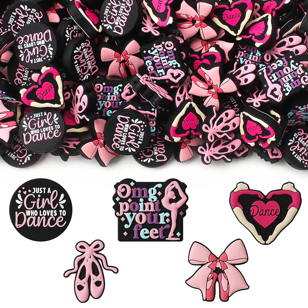 5/10/20/50pcs Dance-Themed Ballet Silicone Focal Beads - Pink & Ballet Shoes Design - for Keychains, Pens, Bracelets Making