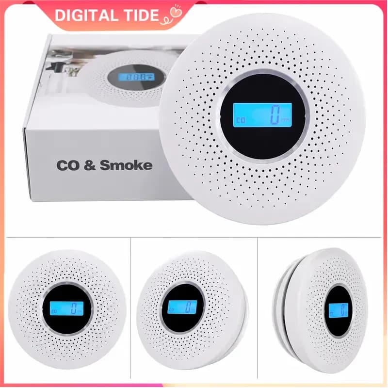 2-in-1 Carbon Monoxide Smoke Detector Alarm 85dB High Precision LCD Digital Display Sensitive CO Sensor for Home Hotel Safety