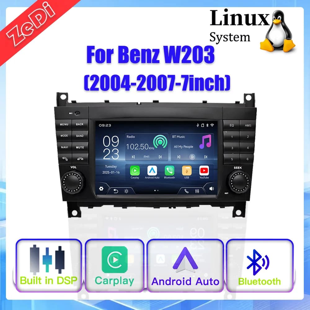 Per Benz W203 (2004-2007-7 pollici) Nuovo Sistema Linux Wireless CarPlay Auto Bluetooth Lettori Multimediali Video Telecamere