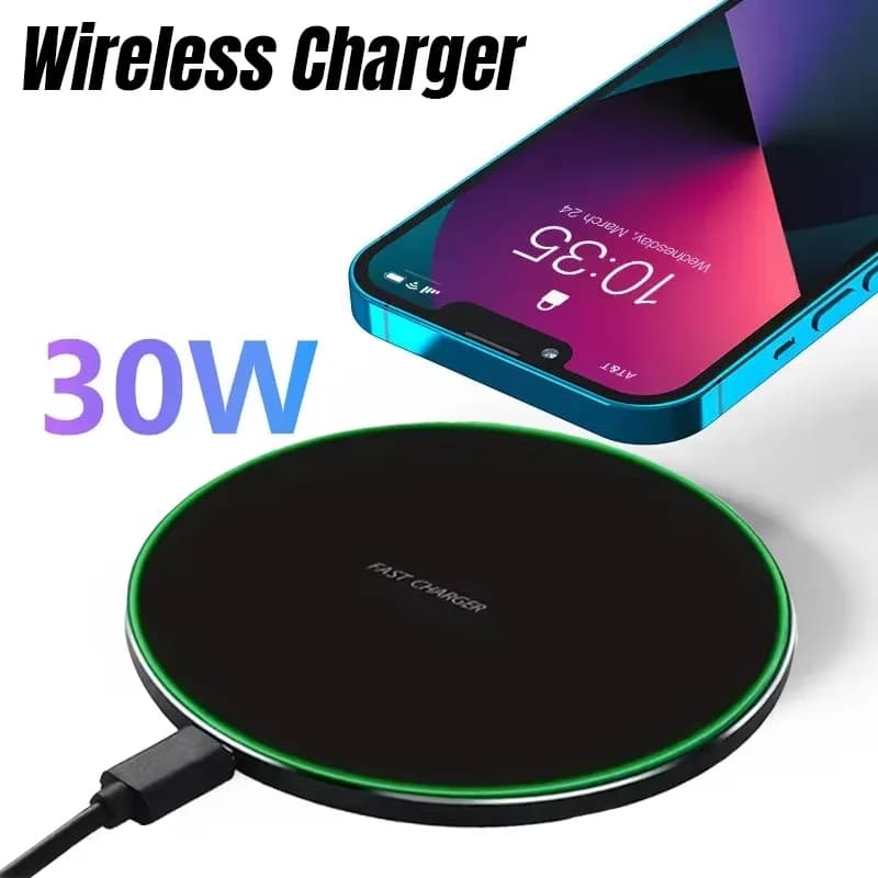 Caricabatterie wireless da 30 W Supporto per caricabatterie per telefono Stazione dock di ricarica rapida Caricabatterie da tavolo Pad per iPhone Samsung Xiaomi Huawei