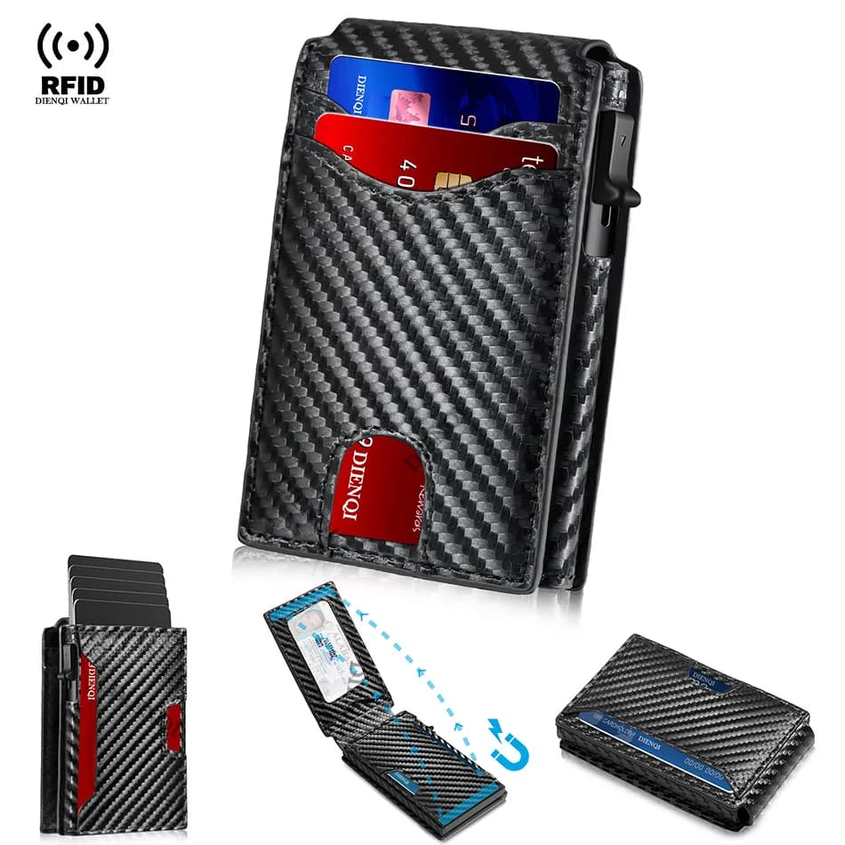 Anti Rfid Credit Card Holder Luxury Men Wallets Bank Cardholder Case Slim Thin Minimalist Wallet Carbon Fiber Pattern Carteras