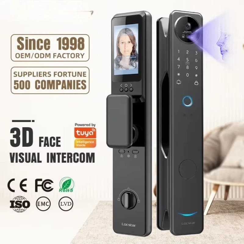 Fechadura Digital 3D Facial Recgonistion Palm Vein Wifi Smart Door Waterproof Lock with Intercom Camera and Fingerprint