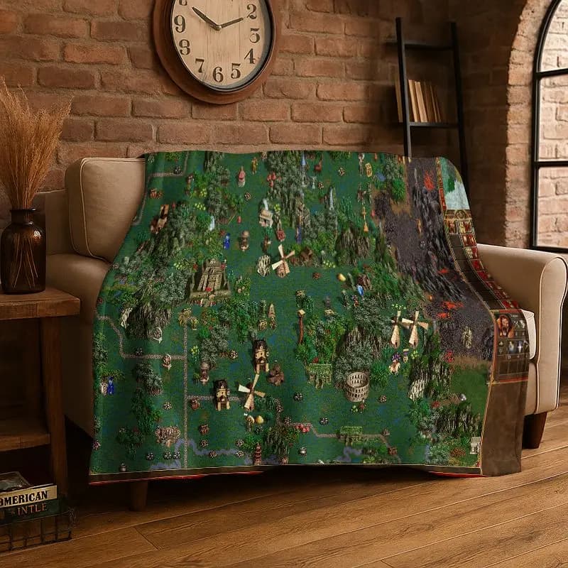 Retro Heroes of Might and Magic Map Game Flannel Blanket Soft Warm Throw Blanket for Bedroom Living Room Bed Travel Picnic