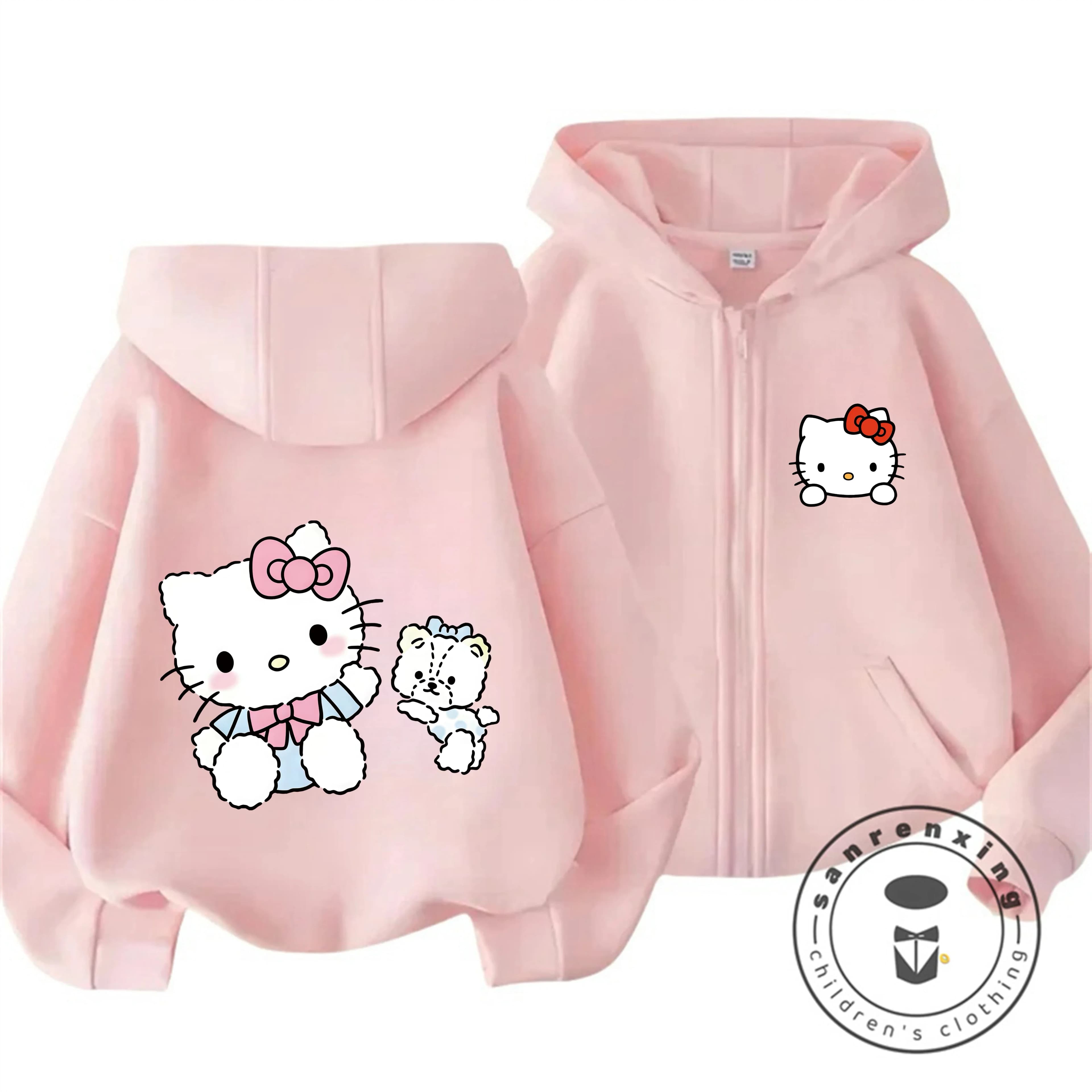 Giacca con zip stampata Kawaii, simpatico cartone animato, moda autunno inverno, abbigliamento per bambini Hello Kitty Kids 3 14