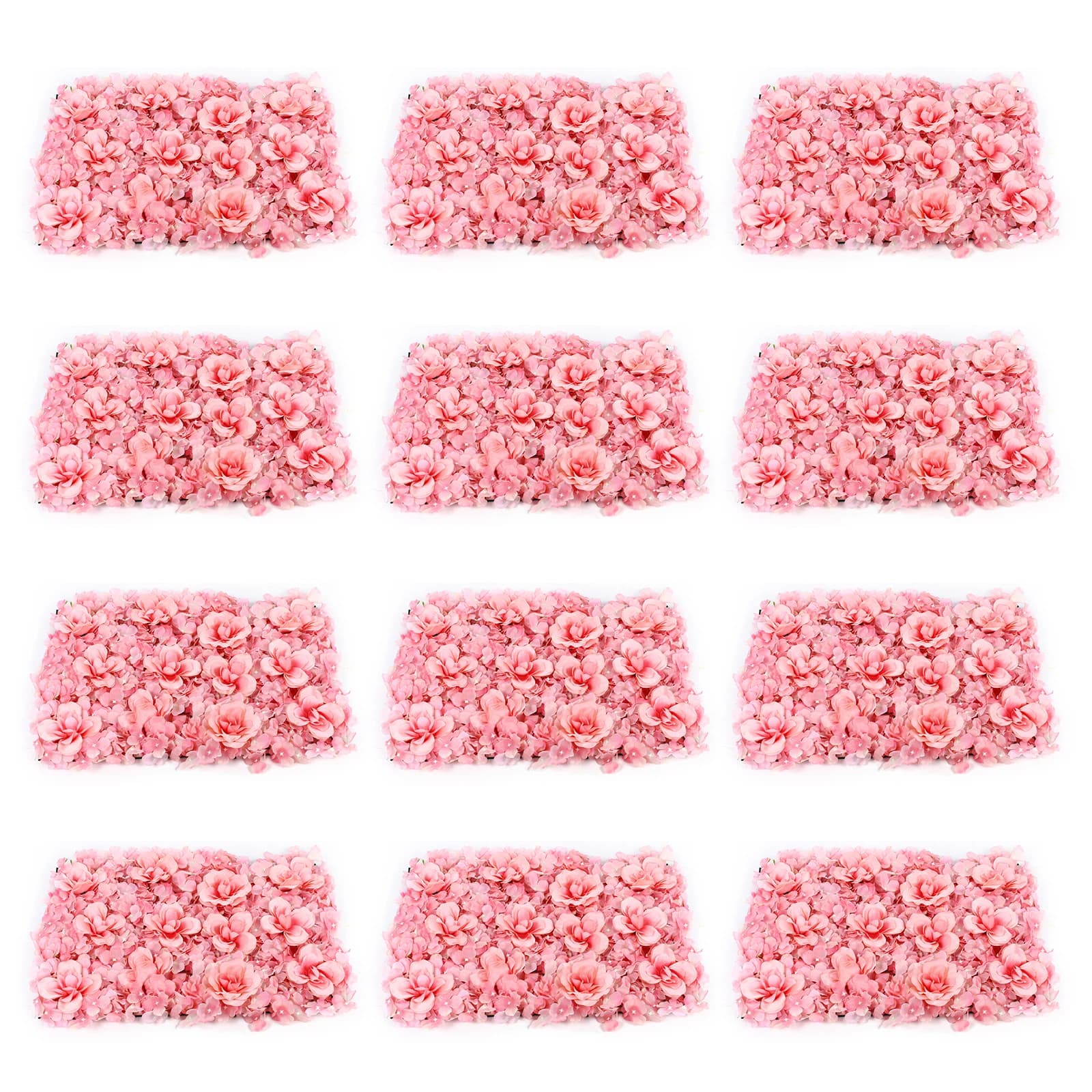 12 Pannelli Decorativi 60*40cm con Rose Rosa e Ortensie per Sfondo Matrimoniale