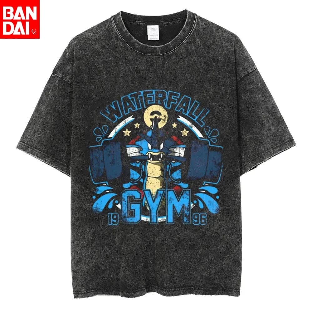 T-shirt Men Pokemon Squirtle It's Just Water Weight Gym Parody 2026 Vintage Acid Wash Oversize Anime Streetwear