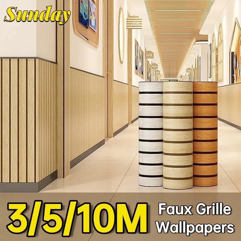Fake Wooden Grid Stripe Peel and Stick Wallpaper Foam Grill Self-adhesive Contact Wall Decoration