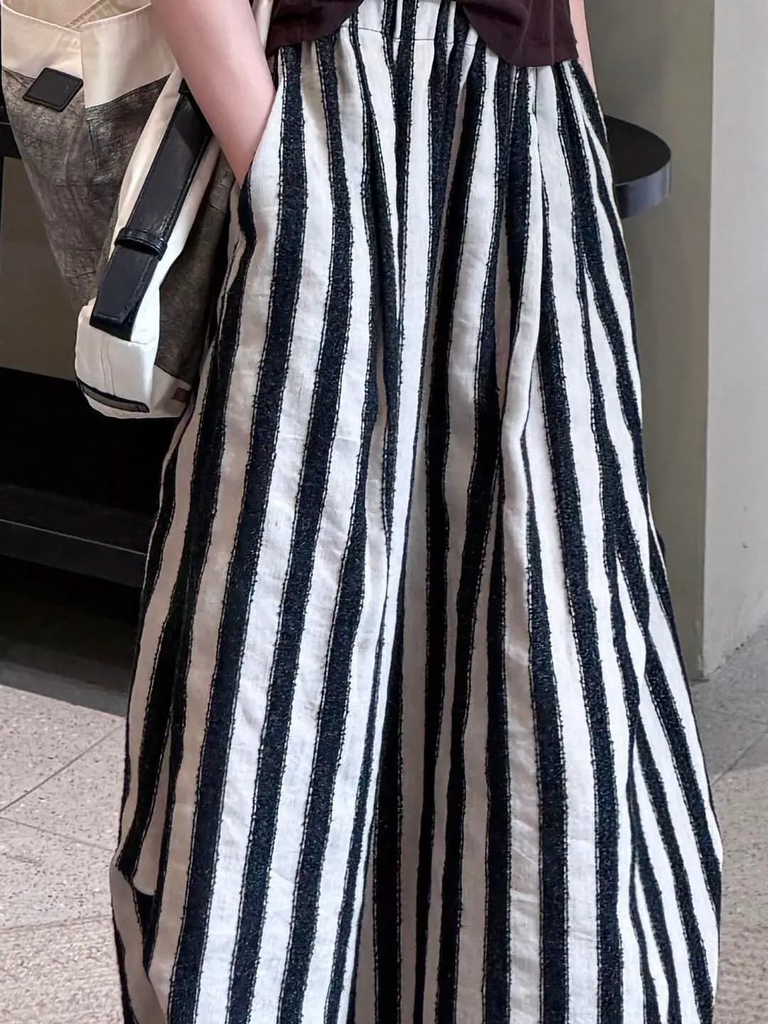High Waist Casual Striped Long Skirt Elastic Waist Embroidery plus Size Women's Fashion Slimming Japanese Style Summer Dress