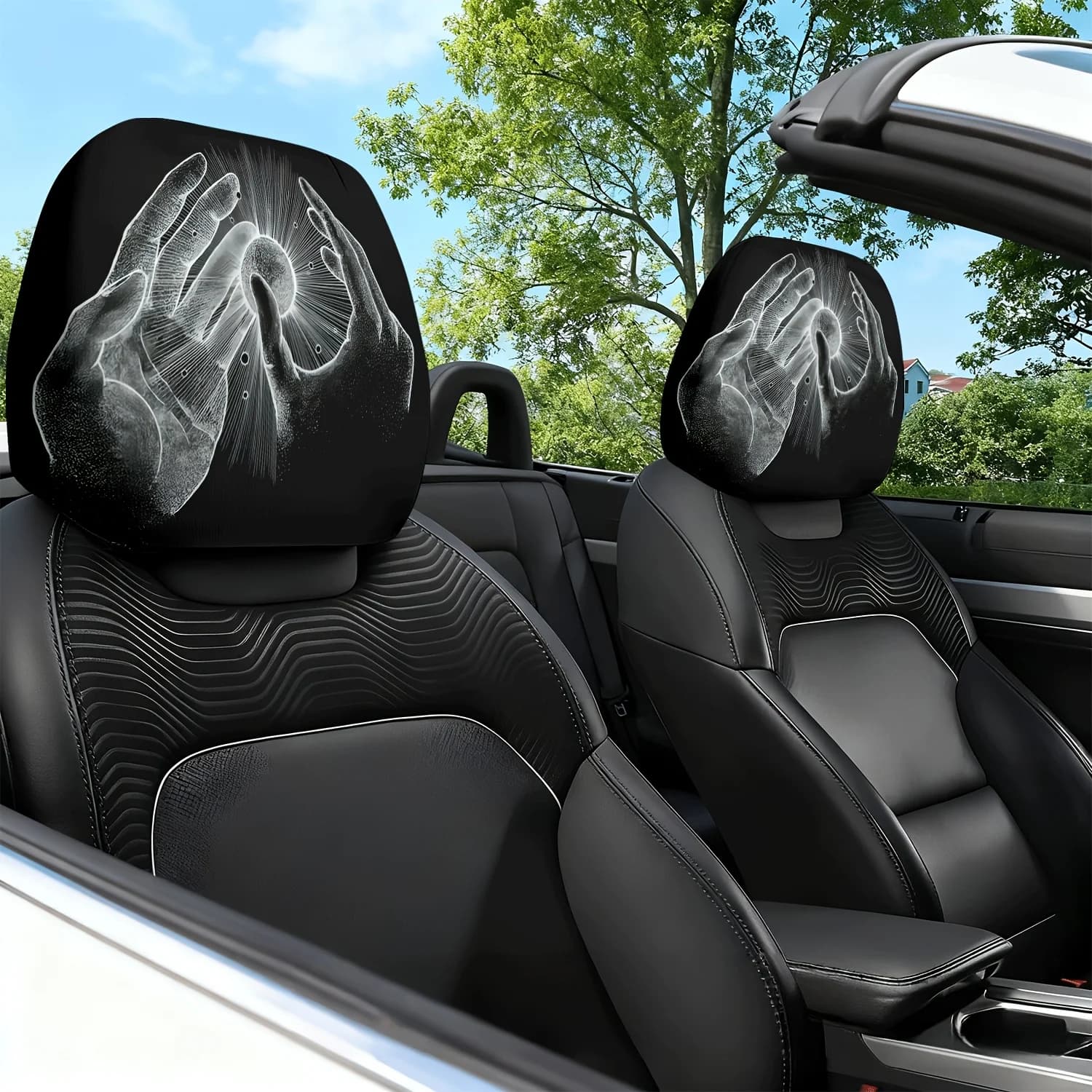 2 copri poggiatesta per auto, copri cuscino per poggiatesta con motivo stampato a tema "Light's Grip" - con design simpatico