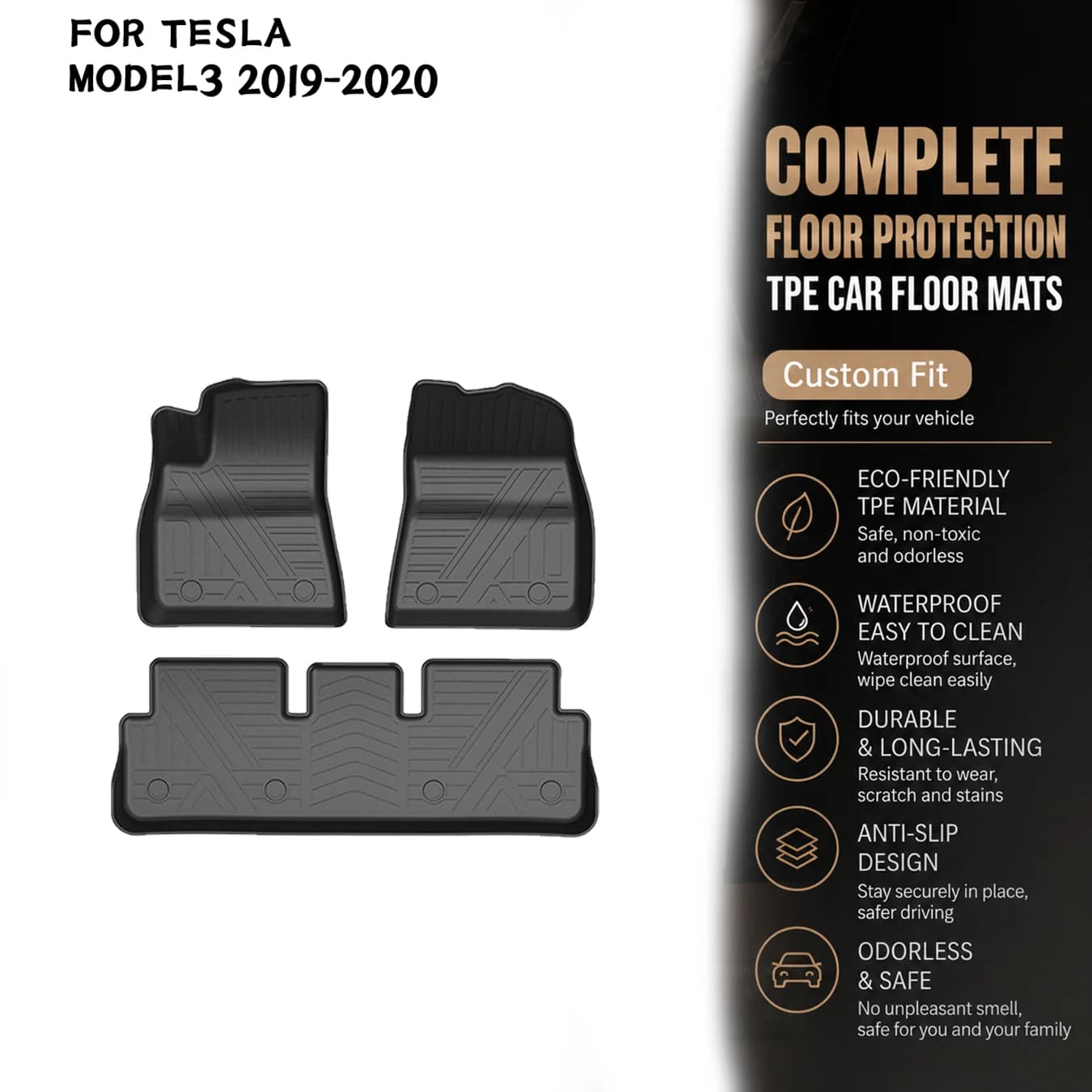 [LHD]Tesla MODEL3 2019-2020 Four Seasons Waterproof and Anti-Slip TPE Floor Mat for Cars.