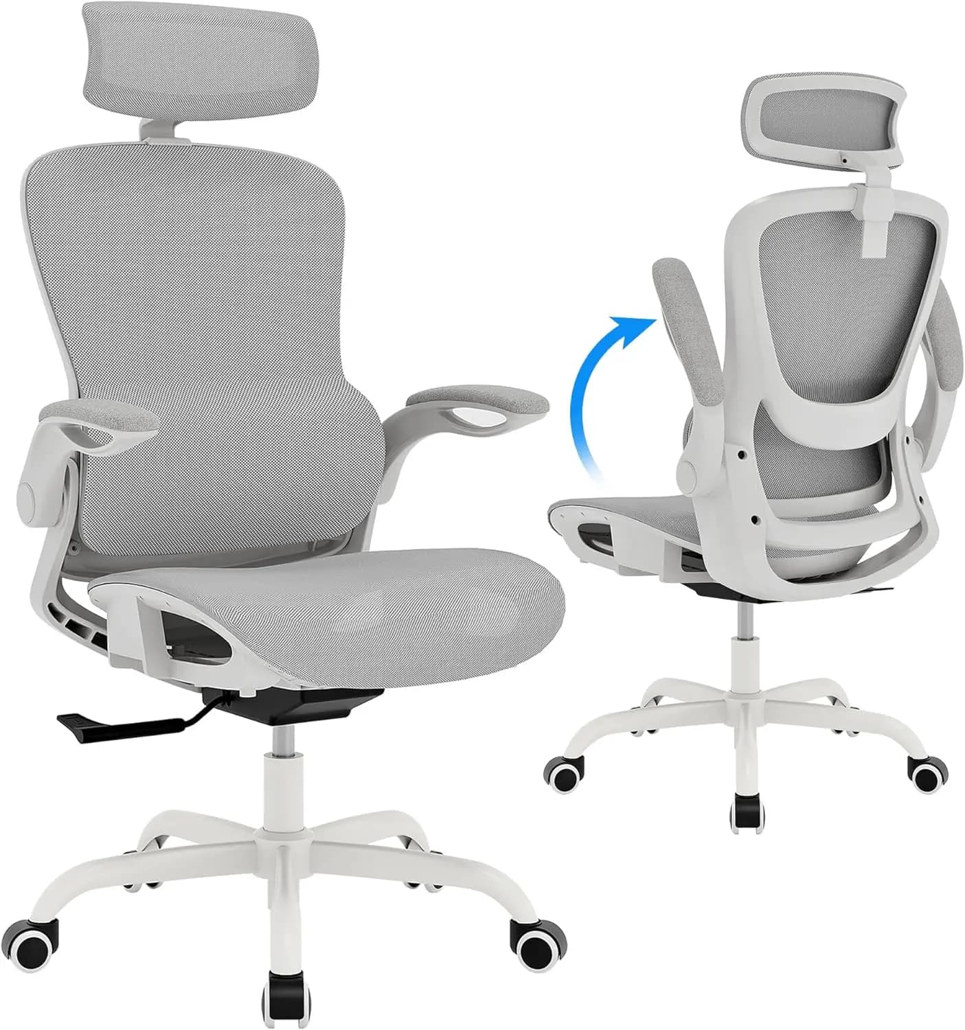 Sedia da Ufficio Ergonomica in Rete con Braccioli Ribaltabili, Poggiatesta Regolabile e Funzione di Inclinazione per Lavoro o Gaming