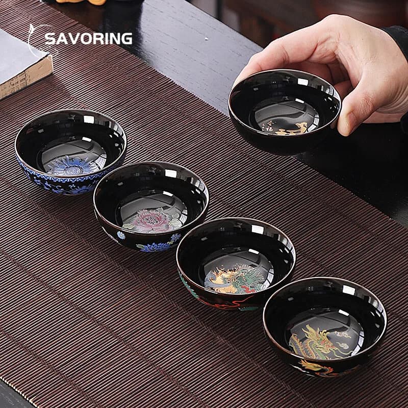 70ml Peony Dragon Phoenix Ceramic Teacups Porcelain Master Tea Cup Creative Handmade Tea Cup Tea Bowl Single Cup Kung Fu Teaware