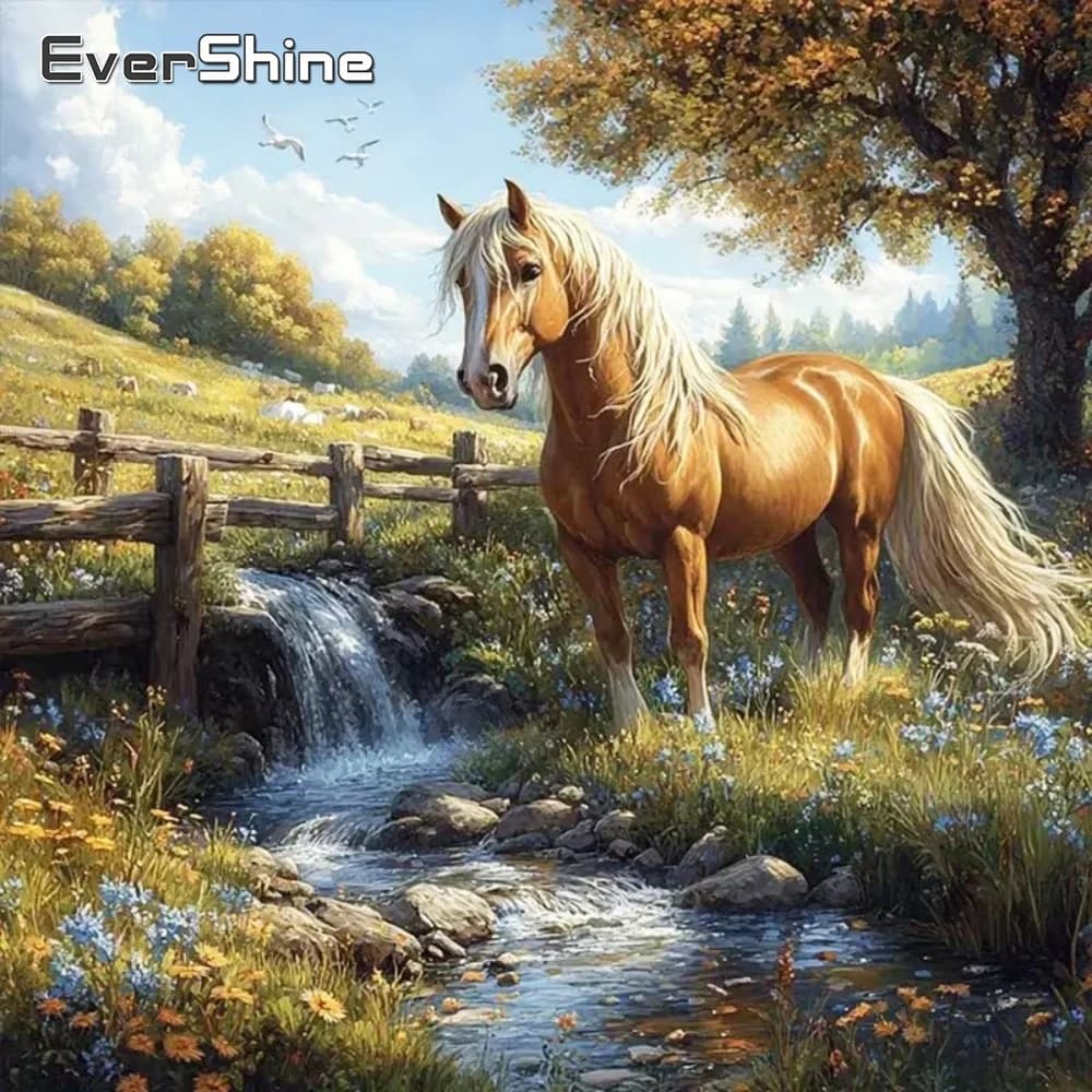 EverShine DIY Horse Diamond Painting Animal Embroidery Full Square Round Diamond Mosaic River Kits Needlework Child Hobby
