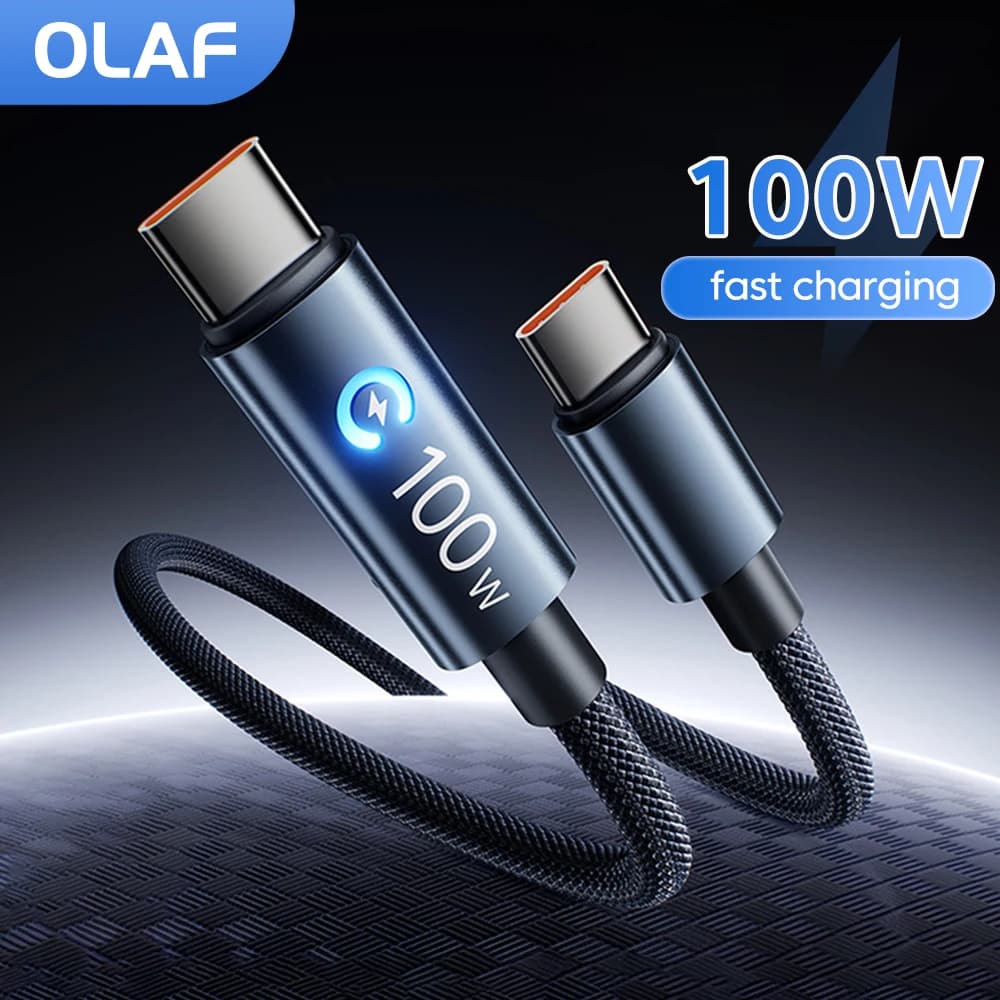 Cavo dati intrecciato da 100W con luce LED, da USB-C a USB-C, per ricarica rapida iPhone 17, 16, 15, Huawei e altri telefoni - Cavo USB-C per ricarica