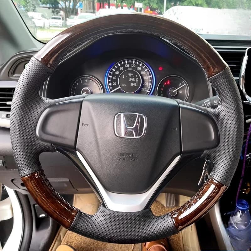 Black genuine leather car cover with hand sewn fishing wood veins for Honda CR-V CRV 2012- 2016