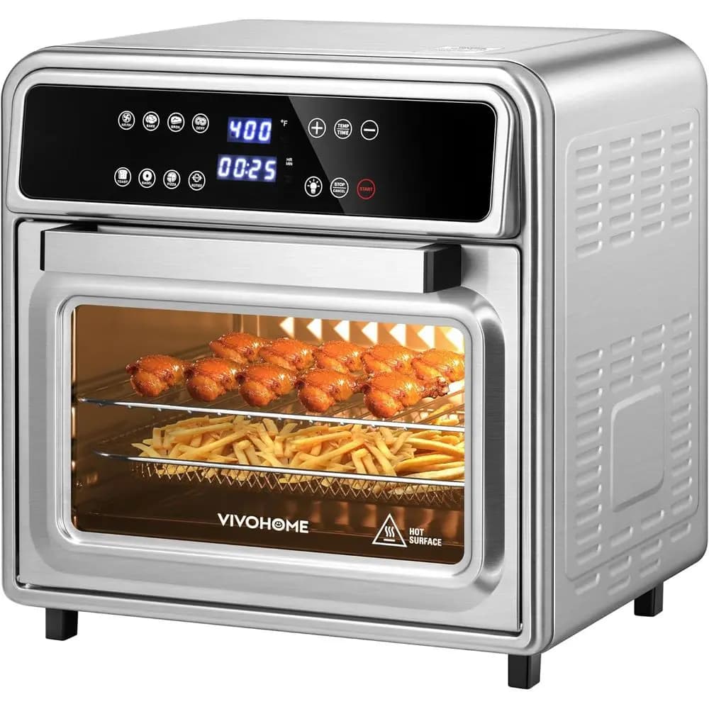 Forno a Convezione 8-in-1 con Girarrosto, Forno Friggitrice ad Aria in Acciaio Inossidabile, 1800W, 7 Accessori