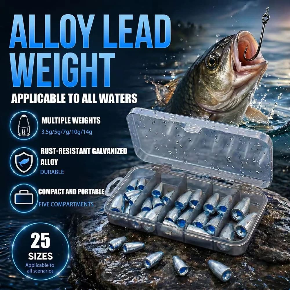JSFUN Fishing Sinker Weights Set Bullet Lead Weights with Storage Box for Texas Rigging Carp Fishing Accessories