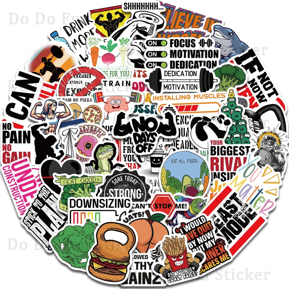 50PCS Fun Weight Loss Incentive Fitness Stickers Cartoon Balancing Hair Lifting Kettle Bell Decoration Scrapbook Cup Water