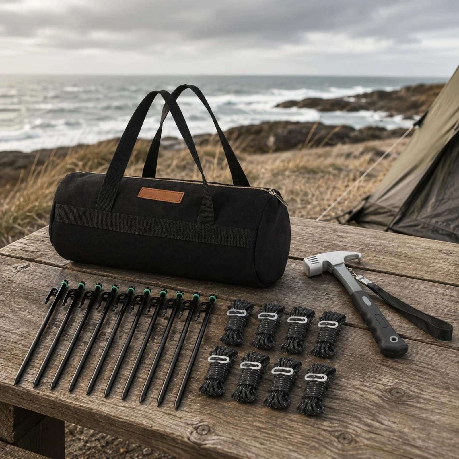 Tent Stakes and Hammer Set Canvas Camping Stake Kit Tent Peg Kit Hooked Head Camping Hammer Metal