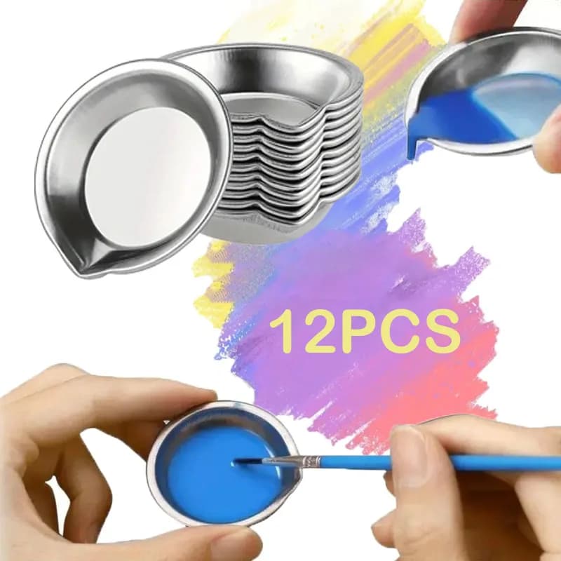 Set of 12 Stainless Steel Trims, Small Color Round Trays, Acquerelli Mixing Wheels for Artists