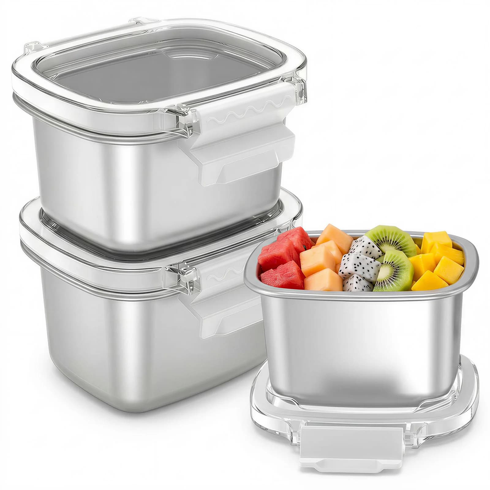 Set di Contenitori per Alimenti in Acciaio Inox Ermetici Senza BPA per Preparazione Pasti, Campeggio e Ufficio, Lavabili in Lavastoviglie