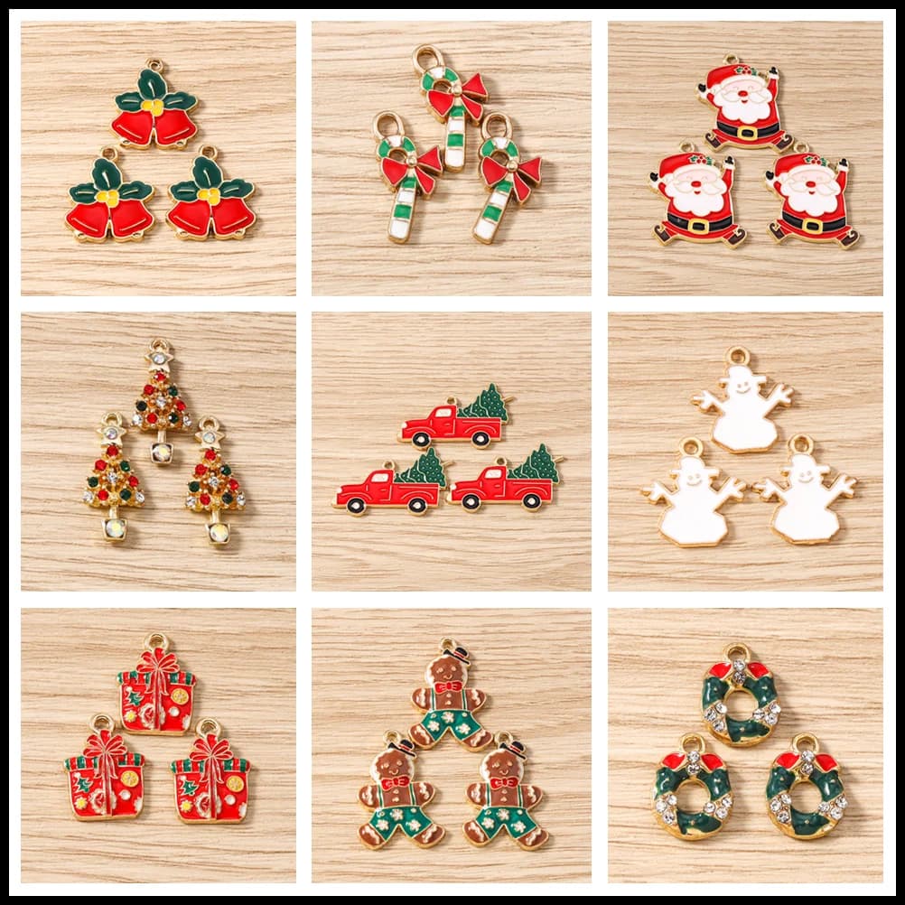 Tusember 10 pz Smalto Natale Babbo Natale Fiocco di Neve Pupazzo di Neve Pendenti e Ciondoli per Natale Collane Orecchini Bracciali Presente Mestiere