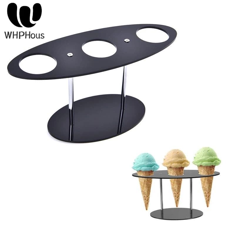 3 Hole Reusable Detachable DIY Acrylic Ice Cream Display Stand Baking Cake Cones Cupcake Cooling Rack Drawer Rack Stand