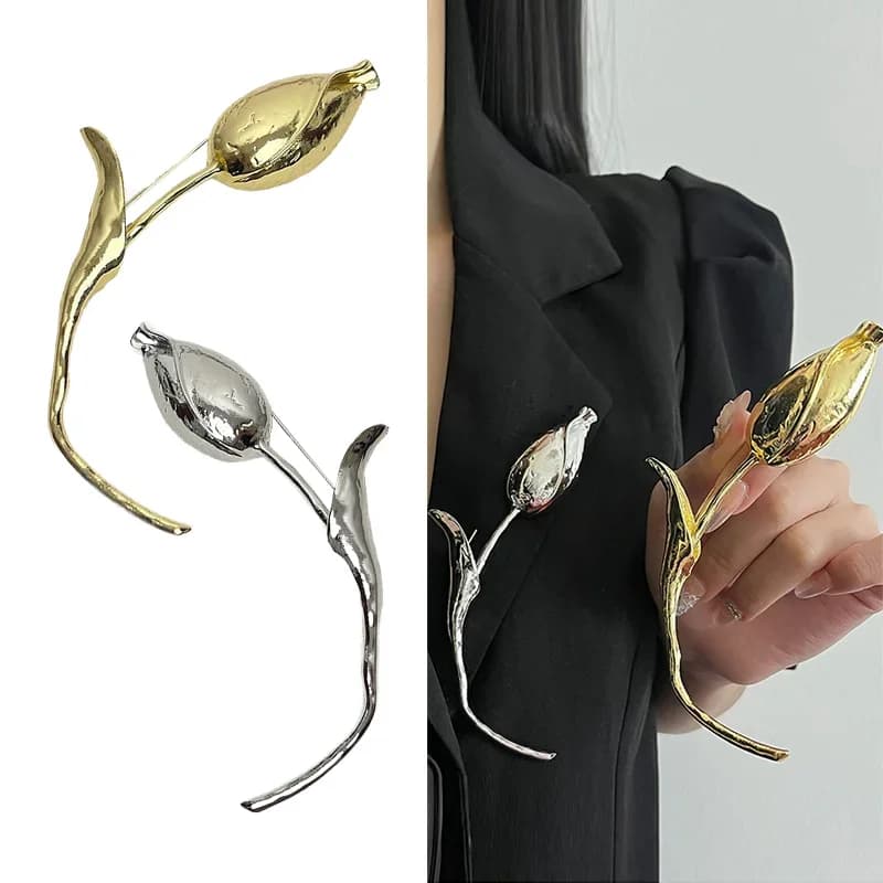 Tulip Brooch For Women Unisex Rhinestone Flower Pin Pearl Plant Lapel Pin Banquet Party Backpack Gifts Jewelry Accessories