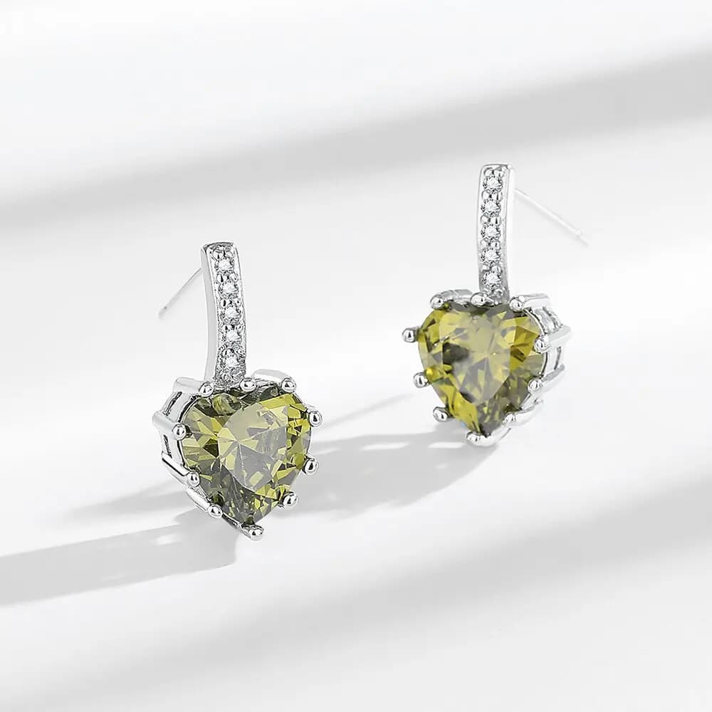 1.3ct Naturale Verde Peridoto 925 Sterling Silver Amore Cuore Orecchino Della Vite Prigioniera Brincos per Le Donne di Modo Della Pietra Preziosa Gioielli Regalo Di Compleanno