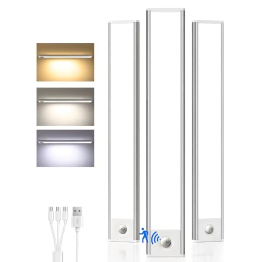 Illuminazione Sottopensile Senza Fili, Luce LED con Sensore di Movimento Ricaricabile, Luci per Armadio con Ricarica USB, Colore Dimmerabile
