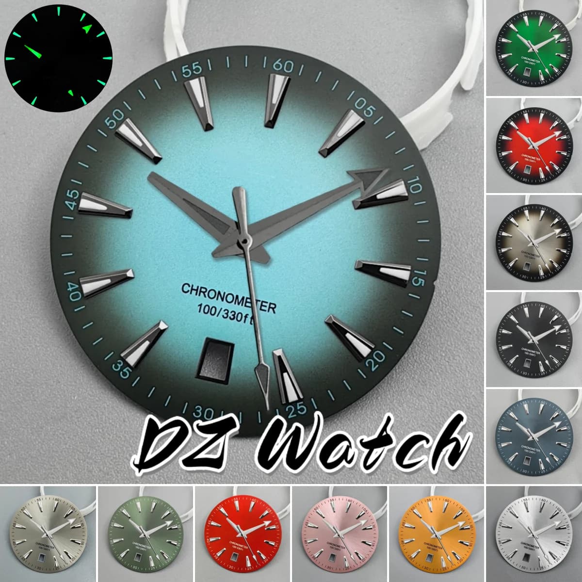 Cassa per orologio da uomo in argento da 40 mm, cinturino in acciaio con quadrante dell'orologio da 33,5 mm, lancetta verde luminosa, data alle 6 per movimento automatico NH35