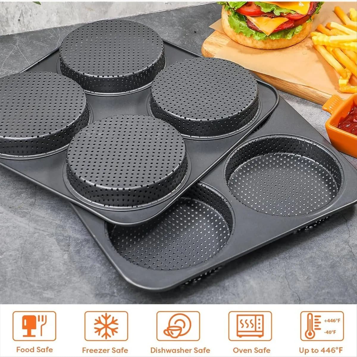 YHYS Teglia per Hamburger da 5 Pollici, Teglie Antiaderenti per Panini, Acciaio al Carbonio Resistente, Set da 2 per Hamburger Fatti in Casa