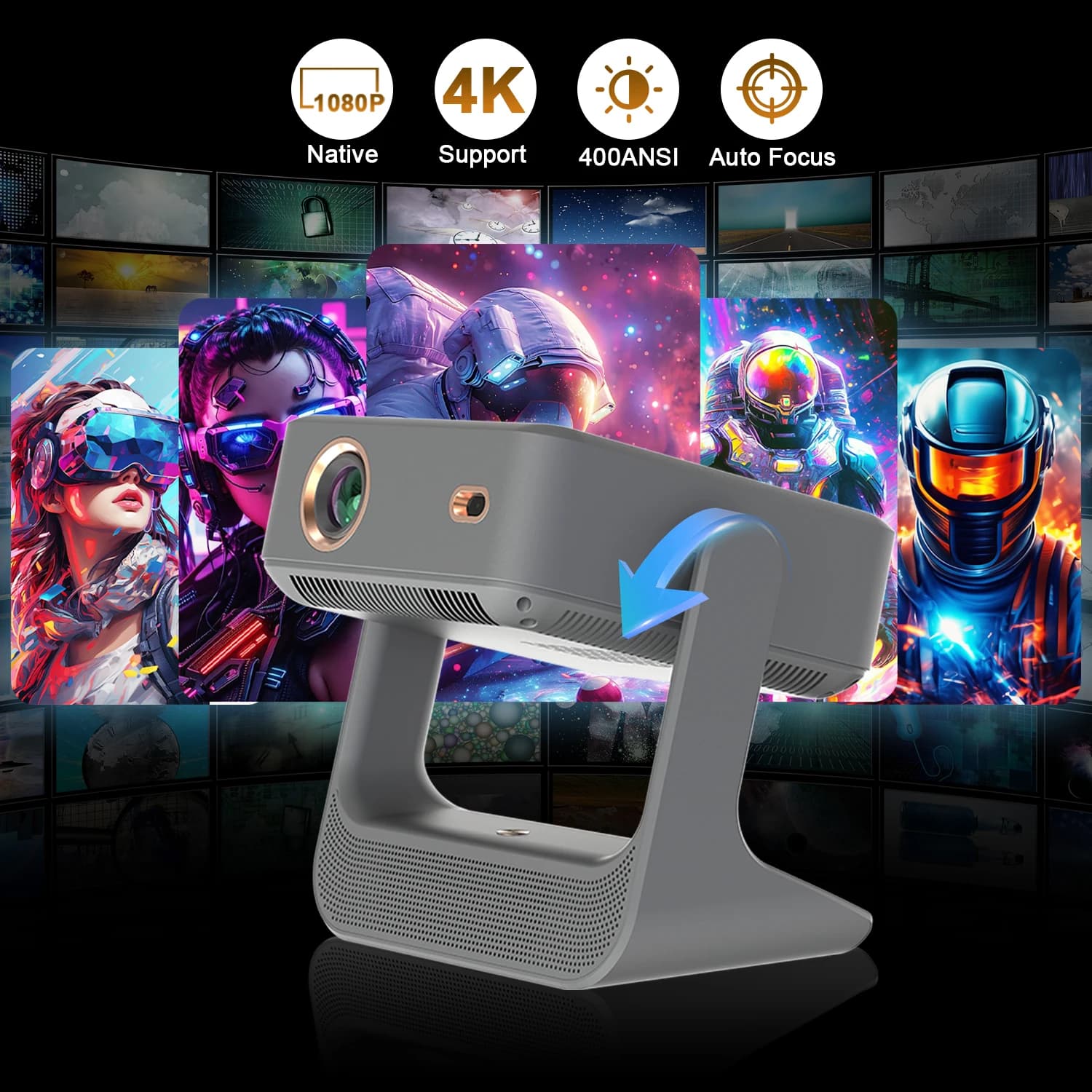 Proiettore doppio HD – 4K, touchscreen, portatile, gaming/karaoke, HDMI/USB, wireless BT/WiFi, il tuo hub di intrattenimento all-in-one